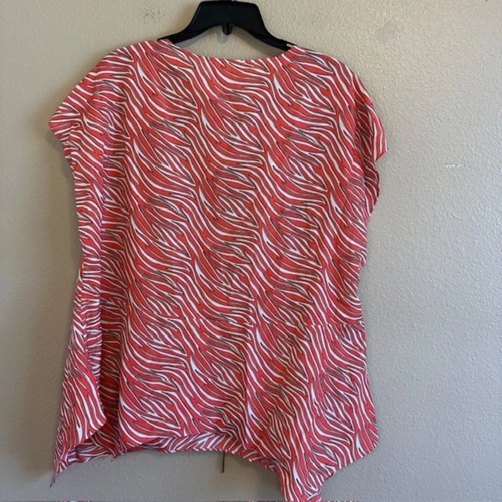 NWT Michael Kors Women's Plus Size Zebra Print Chain Trim‎ Top Peach Geranium 1X